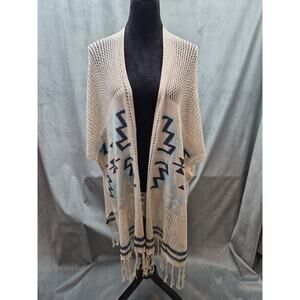 Anthropologie Areve Aztec Boho Fringe Retro Cowgirl Open Knit Cardigan NEW S/M